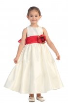 Ivory/Red Flowers and Sash Flower Girl Dress