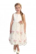 Ivory/Rose Satin Sleeveless Embroidered Adorable Flower Girl Dress