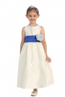 Ivory/Royal Blue Flowers and Sash Flower Girl Dress