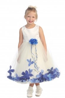 Ivory/Royal Sleeveless Satin Flower Petal Flower Girl Dress