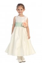 Ivory/Sage Flowers and Sash Flower Girl Dress