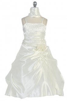 IvoryShiny Satin A-line Pick-up Style Long Flower Girl Dress with Sparkles