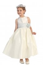 Ivory/Silver Flowers and Sash Flower Girl Dress