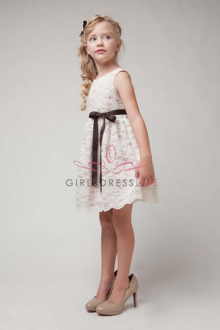 Ivory/Taupe Lace Flower Girl Dress with Sash Ivory/Taupe Lace Flower Girl Dress with Sash