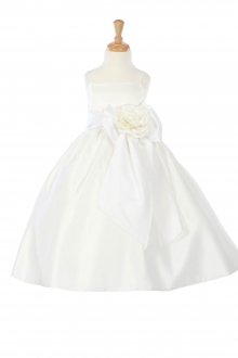 Ivory/White Bridal Satin A-line Spaghetti Dress with Sash