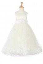 Ivory/White Sleeveless Satin Flower Petal Flower Girl Dress with Sash
