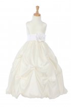 Ivory/White Taffeta Pick Up Flower Girl Dress with Sash