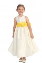 Ivory/Yellow Flowers and Sash Flower Girl Dress