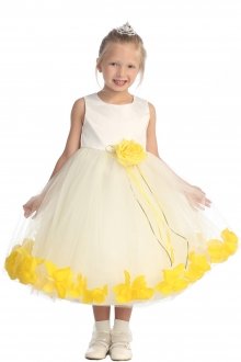 Ivory/Yellow Satin Flower Petal Flower Girl Dress