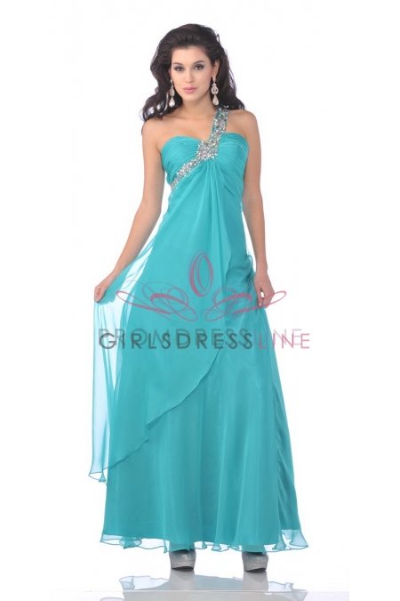 Jade Gorgouse Chiffon Rhinestone Beading One Shoulder Empire Waistline Ruffled Prom Gown