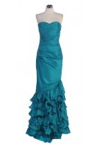 Jade Taffeta Strapless Sweetheart Pleats Detail on Hem Mermaid Long Bredes Dress