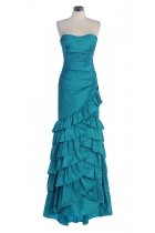Jade Taffeta Strapless Sweetheart Ruffles Details Layered Metrmaid Bridesmaid Dress