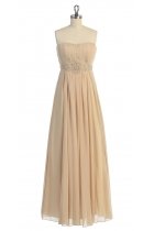 Khaki Gorgeous Chiffon Strapless Beaded Waistband Pleated Bridesmaid & Prom Dress