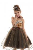 Leopard Print Sequined Mesh Illusion Flower Girl Dress