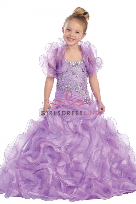 Lilac Organza Strapless Beaded Pageant Dress