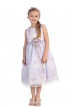 Lilac Satin Sleeveless Adorable Embroidery Flower Girl Dress