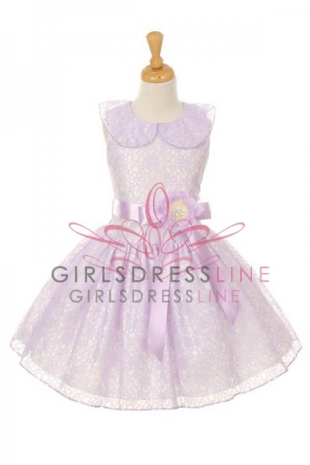 Lilac Sleeveless Lace Flower Girl Dress