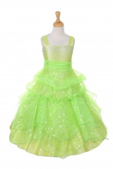 Lime Elegant Rhinestone Star Printed Pick-Up Flower Girl Dress