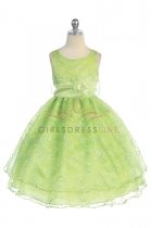 Lime Green Stunning Embroidered Sleeveless Dress with Detachable Sash