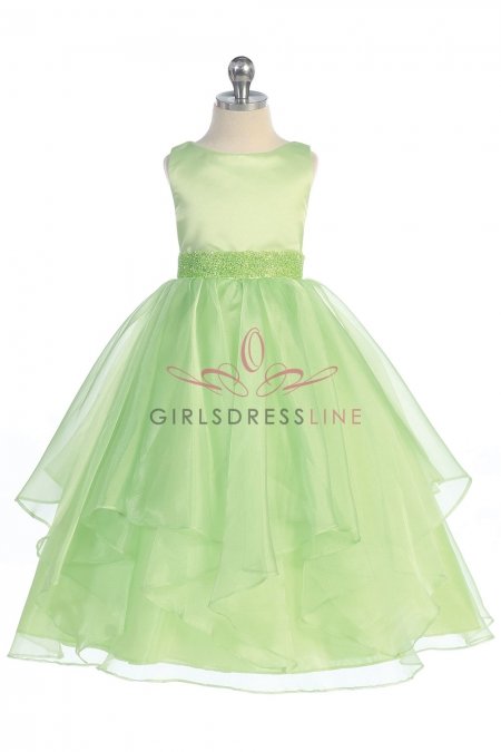 Lime Satin and Organza Layered Flower Girl Dress Lime Satin and Organza Layered Flower Girl Dress