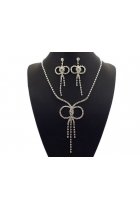 Lovely Bow Detail Rhinestone Necklace Earring Set F