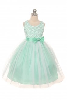 Mint Flower Pattern Top Tulle skirt Flower Girl Dress