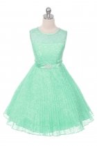 Mint Lace Pleated Flower Girl Dresses