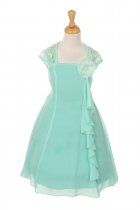 Mint Lace Ruffled Chiffon Dress with Eyelid Lace Back Flower Girl Dress