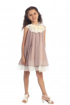 Mocha Chiffon Short Flower Girl Dress with ruffled flower neckline