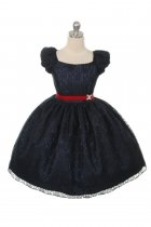 Navy Blue Cap Sleeve Lace Flower Girl Dress