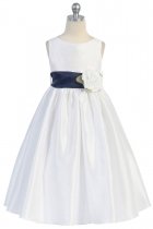 Navy Blue Flowers and Sash Flower Girl Dress