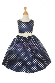 Navy Polka Dot Taffeta Flower Girl Dress Navy Polka Dot Taffeta Flower Girl Dress