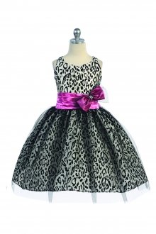 Off White Leopard Print Dress with Mesh Overlay Flower Girl Dress