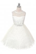 Off-white Lace Pleated Flower Girl Dresses