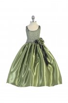 Olive Rhinestone Satin Flower Girl Dress