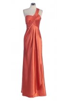 Orange Bridal Satin One Shoulder Pleated Wrapped Elegant Long Bridesmaid & Prom Dress