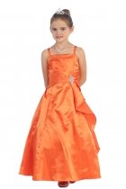 Orange Brilliant Satin Rufflel Detail A-line Flower Girl Dress with Sparkles