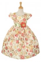 Orange Flower Print Jacquard Flower Girl Dress
