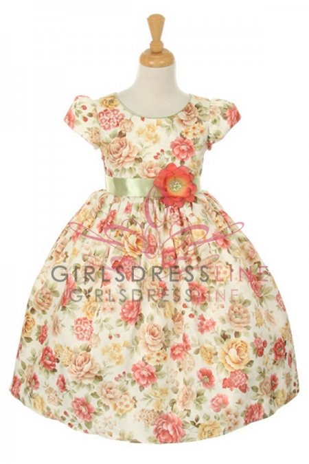 Orange Flower Print Jacquard Flower Girl Dress Orange Flower Print Jacquard Flower Girl Dress