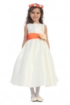 Orange Flowers and Sash Flower Girl Dress