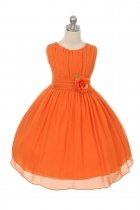 Orange Ruched Chiffon Flower Girl Dress