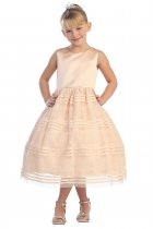 Peach Embellished Mesh Overlay Skirt Flower Girl Dress