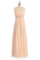 Peach Gorgeous Chiffon Strapless Beaded Waistband Pleated Bridesmaid & Prom Dress