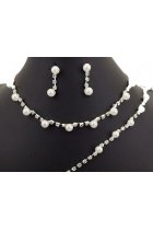Pearl Drop Stone Bead Necklace Earring Bracelet Set F