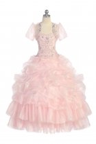 Pink Ball Gown Dress with Crystal Beaded Bodice