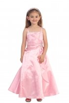 Pink Brilliant Satin Ruffle Detail A-line Flower Girl Dress with Sparkles