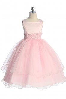 Pink Double Layer Tulle Flower Girl Dress