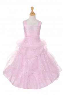 Pink Elegant Rhinestone Star Printed Pick-Up Flower Girl Dress