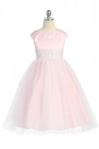 Pink Embroidered Lace Flower Girl Dress with Sleeves