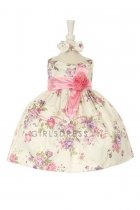 Pink Flower Printed Jaquard Baby Dress BME15